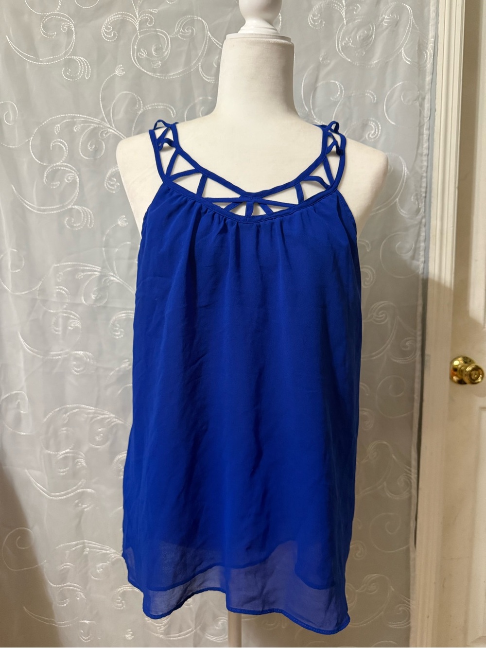 MINE Royal Blue Lattice-Neck Chiffon Camisole